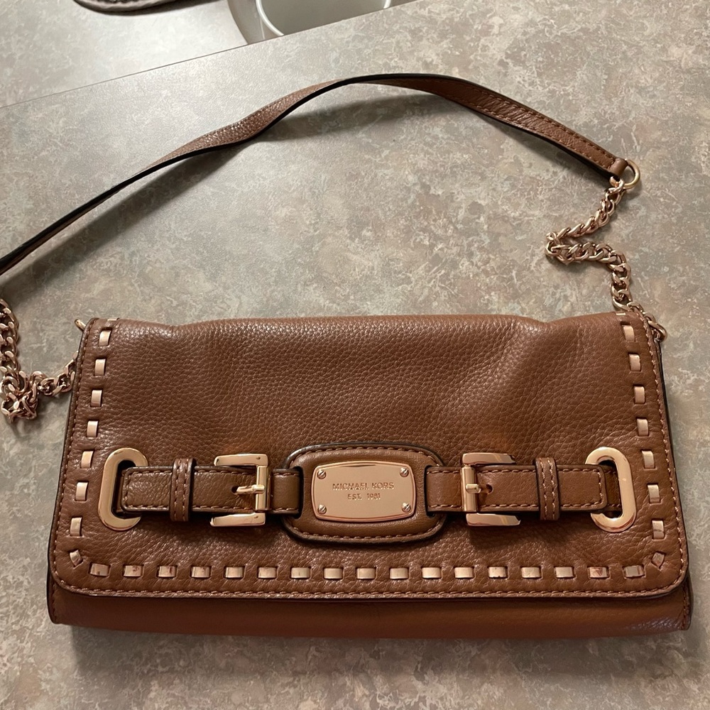 Michael Kors Hamilton leather clutch with rose gold accent